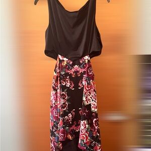 Material Girl Black Dress with Red Floral Design